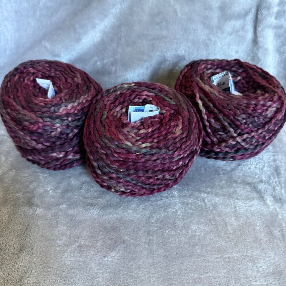 Punta Yarns South American Cotton Hand Painted HP07 Burgundy Plum Lot of 3